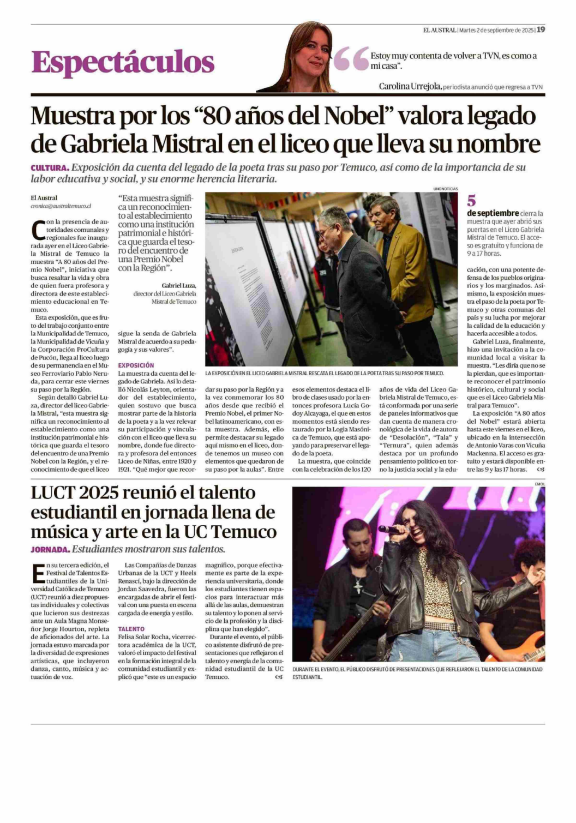 Nota interior El Austral - muestra en liceo